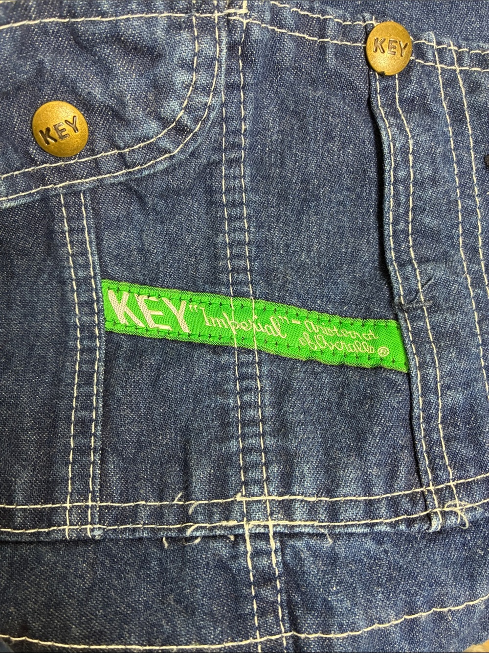 Classic Dark Blue Denim Overalls with Green Accent - Picture 3 of 4
